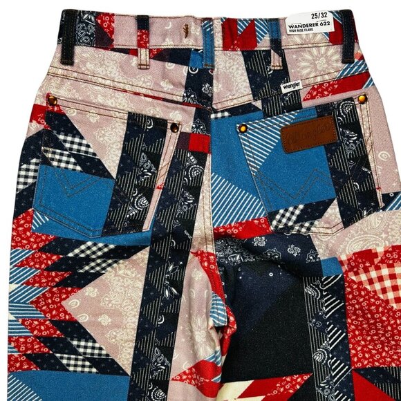 Wrangler Heritage Wanderer High Rise Flare 25/32 Patchwork Western Boho Jeans - Picture 7 of 9